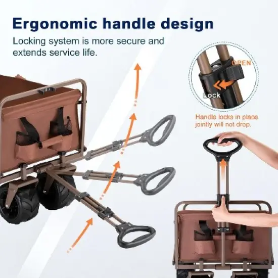 Heavy Duty 350 Lbs Capacity Collapsible Wagon, Folding Camping Wagons, Grocery Portable Utility, Adjustable Rolling Carts, w/ Big Wheels by Boahaus image {2}