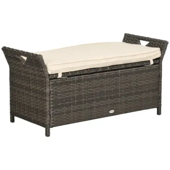 Dexmalle 2-In-1 Large Patio Wicker Storage Bench with Handles image {8}