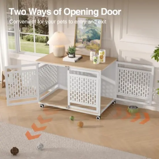 Dog Crate for Medium & Large Breed, End Table Dog Kennel, Chew-Resistant, White image {2}