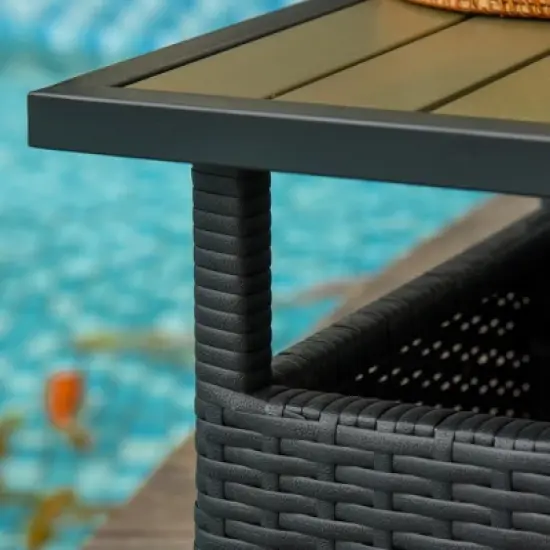 Syemin Patio Side Table, 2-Tier Outdoor Coffee Table, Patio Furniture for Drinks, Dining, Games, Storage, Black, 21.75"*21.75"*18" image {2}