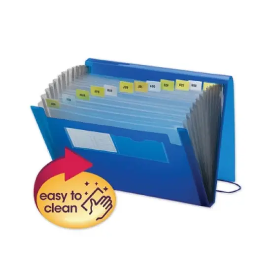 Smead Expanding File With Color Tab Inserts, 9" Expansion, 12 Sections, Elastic Cord Closure, 1/12-Cut Tabs, Letter Size, Blue image {1}