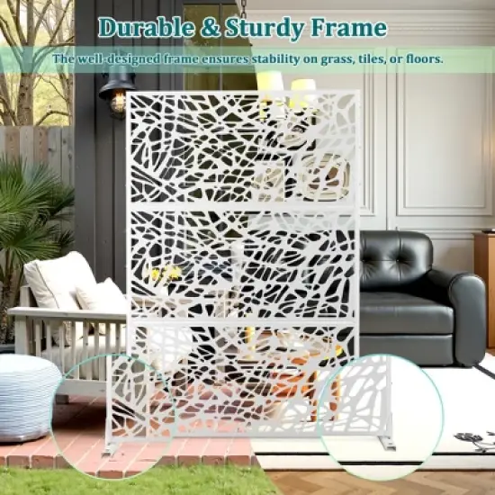 TOAOTBNBO Metal Privacy Screen with Stand, Decorative Privacy Fence Panels with Net Pattern, Outdoor Privacy Screen for Garden, White image {3}