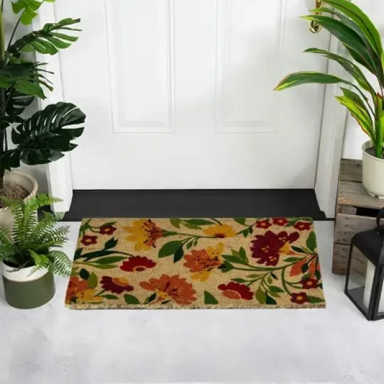 Northlight Natural Coir Autumn Floral and Foliage Door Mat 18" x 30" - Red, Orange, Yellow image {2}