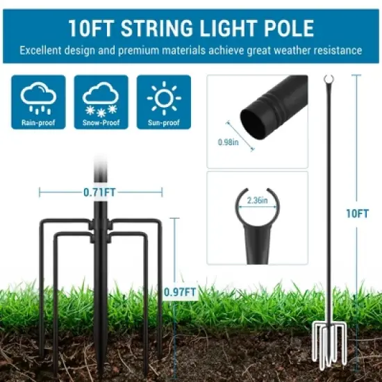 10FT Outdoor String Light Poles (8-Pack) &ndash; Heavy Duty Metal Hanging Poles for Patio, Garden & Backyard image {1}