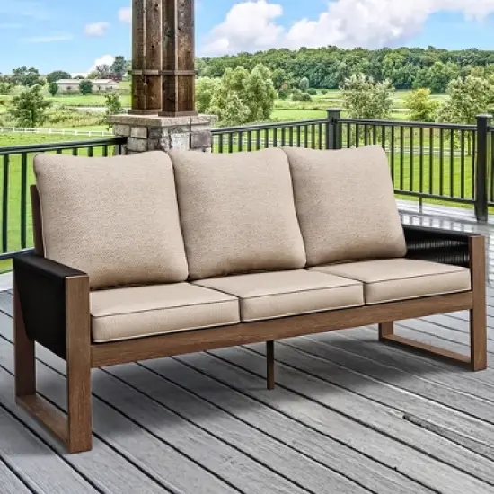 UPTIOT 3-Seat Patio Wooden Sofa With Cushions image {2}