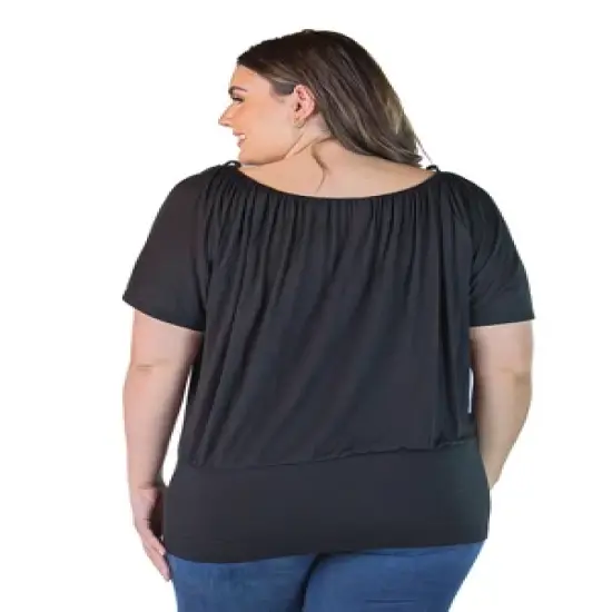 Women's Top with Short Sleeves and Split Shoulders in Solid Color Plus Size image {2}
