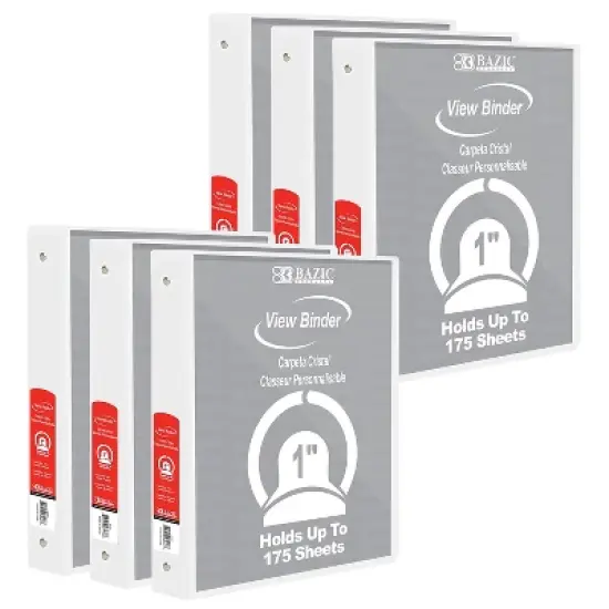 Bazic 1" 3-Ring View Binders White 6/Pack (BAZ3137-6) image {2}