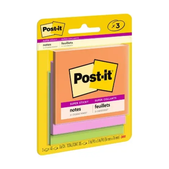 Post-it&reg; Super Sticky Notes, 3 in. x 3 in., Energy Boost Collection, 3 Pads/Pack: Multicolor, Art & Design, 45 Sheets/Pad image {22}