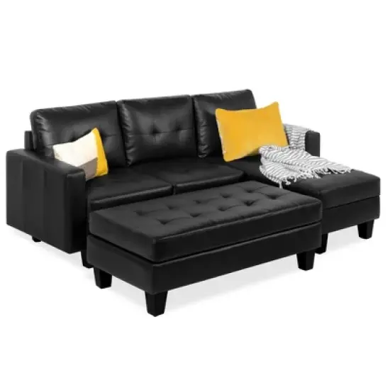 Best Choice Products 3-Seat L-Shape Tufted Faux Leather Sectional Sofa Couch Set w/ Chaise Lounge, Ottoman Bench image {6}