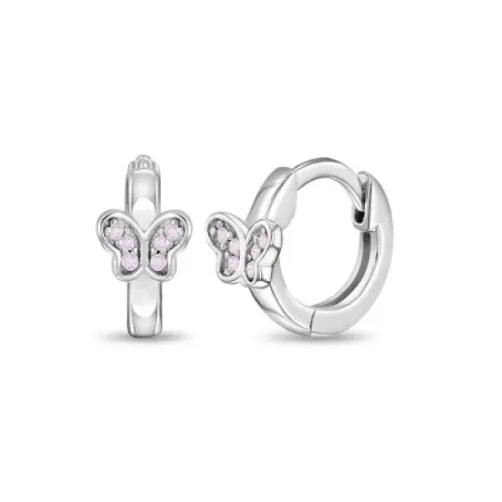 Girl's CZ Butterfly Huggie Hoop Sterling Silver Earrings - In Season Jewelry image {5}