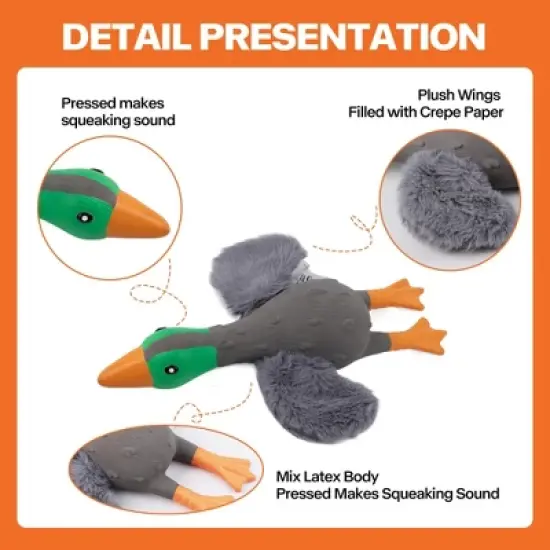 Allforpaws Squeaky Latex Dog Toys Filled with Crepe Paper Plush Wings, Soft Wing Mallard, 11.22", Gray image {2}