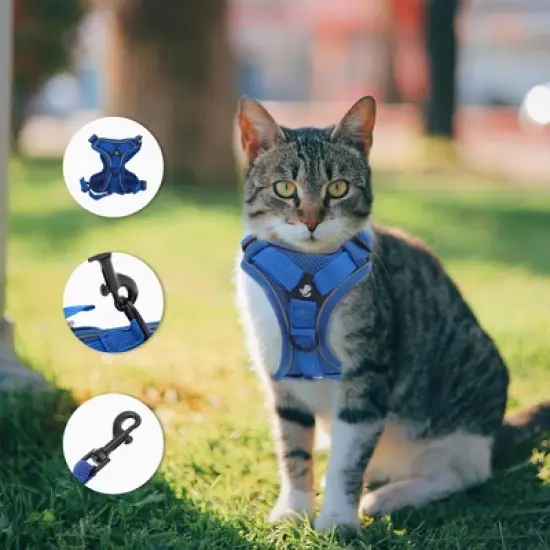 Unique Bargains Cat Harness and Leash with Reflective Strips Medium Blue 1 Set image {1}