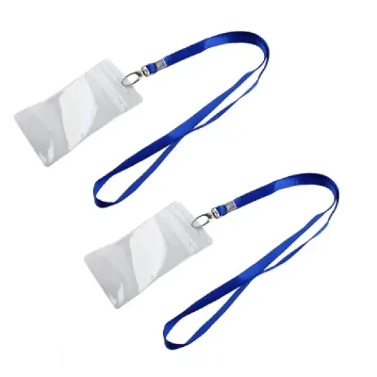Unique Bargains Clear ID Badge Card Vertical Holder with Blue Neck Strap 2 Pcs image {5}