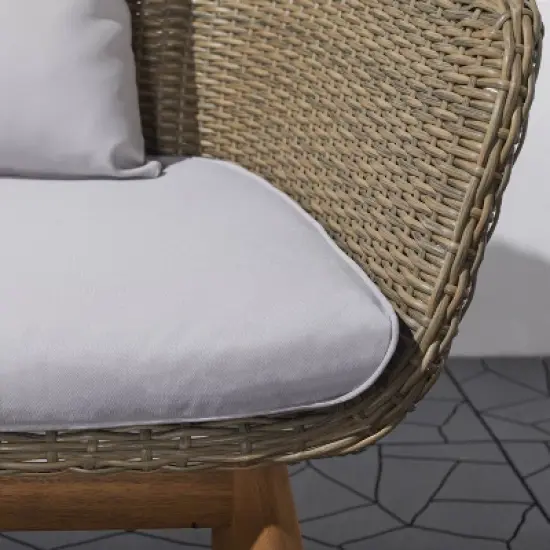 Grayton 4pc Rustic All-Weather Patio Wood and Wicker Conversation Set - Light Gray - Vifah image {4}