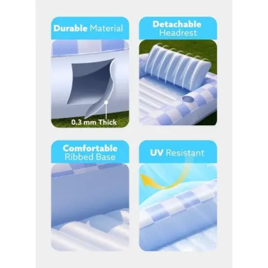 Sloosh Pool Floats Adult Pool Tanning Bed with Pillow, Suntan Pools Float Raft Tanning Pool for Adult Pool Lounger image {5}