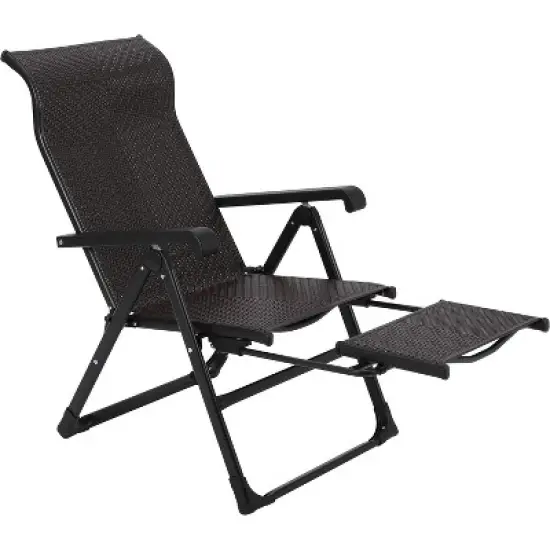 Folding Rattan Chaise Lounge Chair &ndash; Portable Outdoor Recliner with Adjustable Foot Rest & Backrest, Weather-Resistant Ideal for Patio Garden Beach image {7}