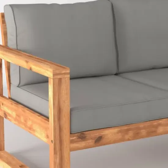 Galia Square Leg Acacia Wood Patio Loveseat with Cushions - Brown - Saracina Home image {6}