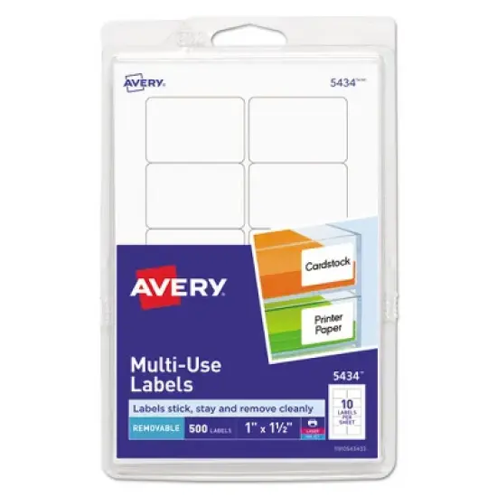 Avery Removable Multi-Use Labels, Inkjet/Laser Printers, 1 x 1.5, White, 10/Sheet, 50 Sheets/Pack, (5434) image {6}
