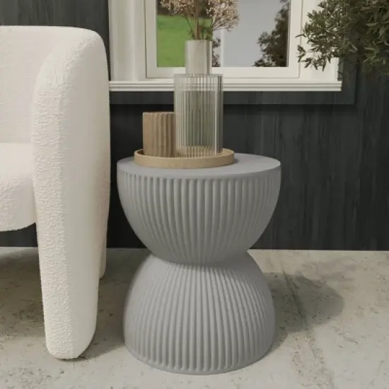 LeisureMod 15&rdquo; Wide Side Table End Table in Fiberstone with Hourglass Design No Assembly for Indoor and Outdoor Use Spire Collection image {2}