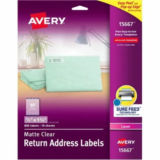 Avery - Easy Peel Return Address Labels - Rectangle - Film - Clear - 1 3/4 in. - 800 Labels - 5 Pack image {1}