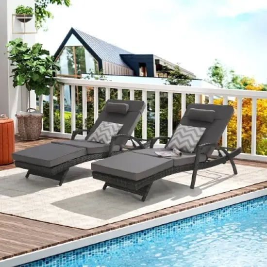 Outdoor Patio Chaise Lounges,Patio Adjustable Recliner up to 150&deg; with Removable Cushions,Armrest Wicker Long Reclining Chaise-Coolbibila image {9}