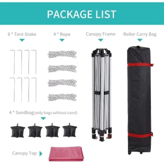 10 x 10 Pop Up Canopy, Beach Tent 3 Adjustable Heights, Easy Up Sun Shade w/ Wheeled Carry Bag, Outdoor Portable Shelter for Events, Parties, Camping image {3}