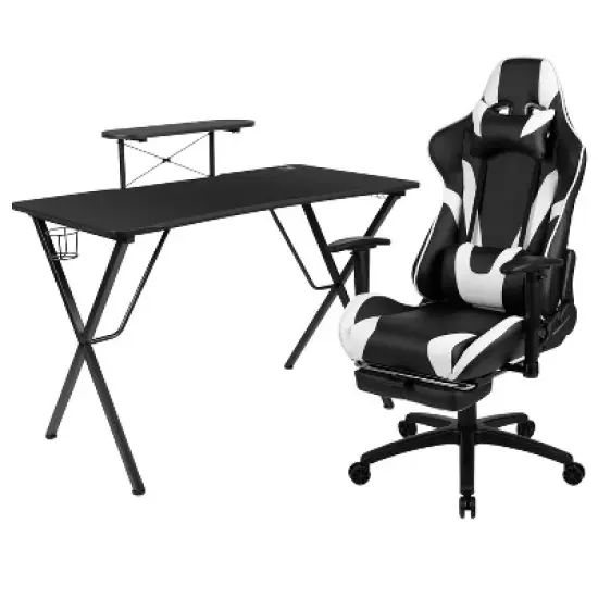 BlackArc Tango Gaming Desk & Chair Set - Reclining Gaming Chair with Slide-Out Footrest & Gaming Desk with Cupholder/Headphone Hook image {14}