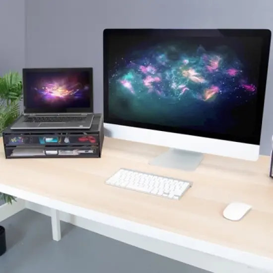 Mount-It! Computer Monitor Stand With Drawers, Metal Mesh Riser & Organizer For Laptops and Computers, Desk Organizer with Two Pullout Storage Drawers image {2}