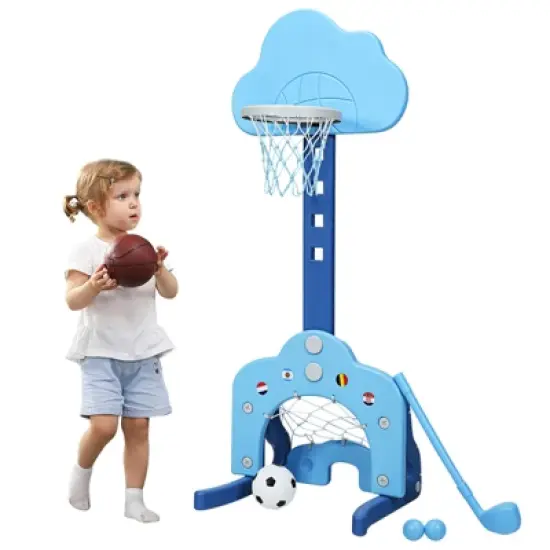 3-in-1 Kids Basketball Hoop Set Adjustable Sports Activity Center w/ Balls Blue\Green\White image {10}