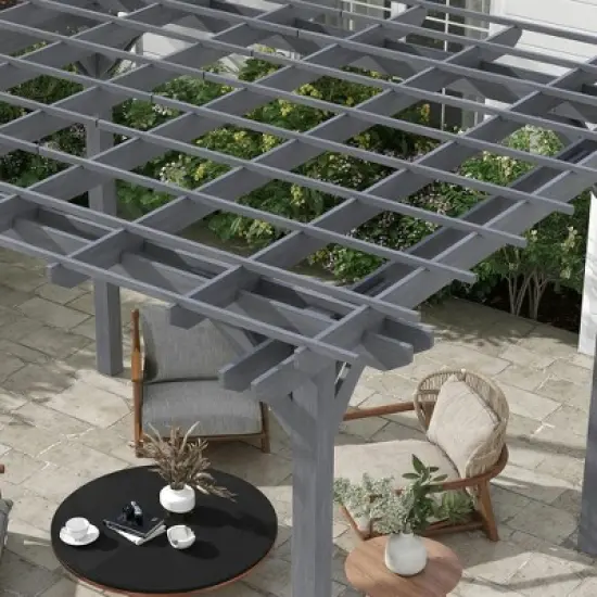 Resenkos Patio Garden Pergola, Pergola Canopy,12' x 10' Wooden Pergola, Outdoor Grape Gazebo for Garden, Patio, Backyard, Deck, Gray image {3}