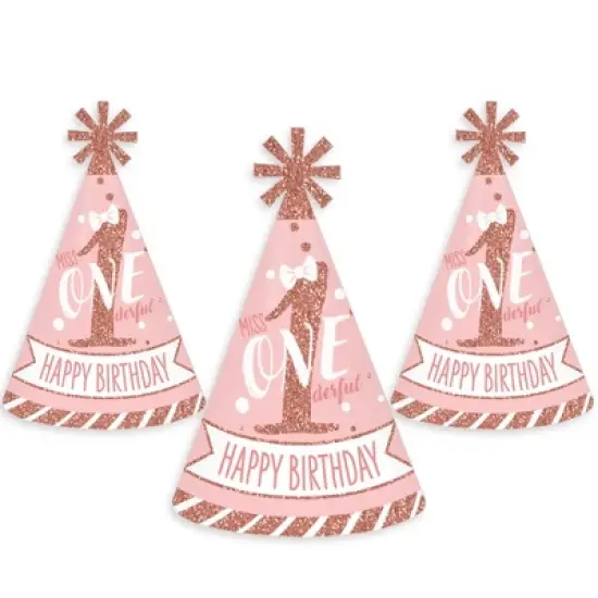 Big Dot of Happiness 1st Birthday Little Miss Onederful - Cone Happy Birthday Party Hats for Kids and Adults - Set of 8 (Standard Size) image {6}