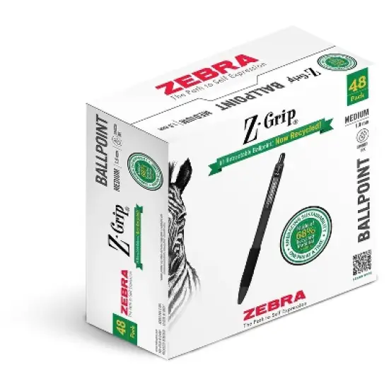 Zebra Z-Grip Recycled Retractable Ballpoint Pen Medium Point 1.0mm Black Ink 48/Pack (20418) image {5}