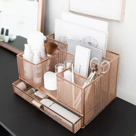Blu Monaco Rose Gold Desk Organizer with Sticky Note & File Holder image {4}