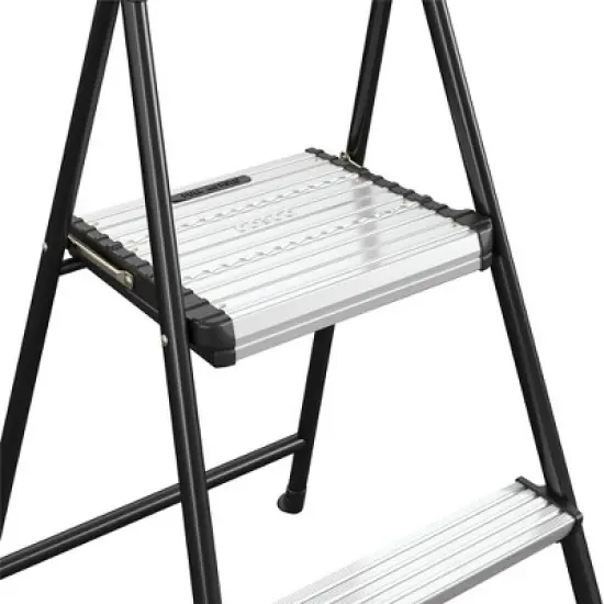 COSCO 2-Step Folding Aluminum Step Stool with Rubber Grip and 19-Inch Tall Top Step, Silver/Black image {7}
