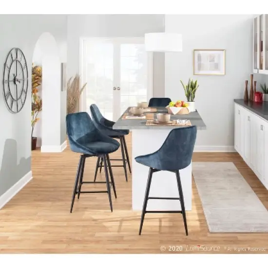Set of 2 Diana Velvet Steel Contemporary Counter Height Barstools Black/Blue - LumiSource image {7}