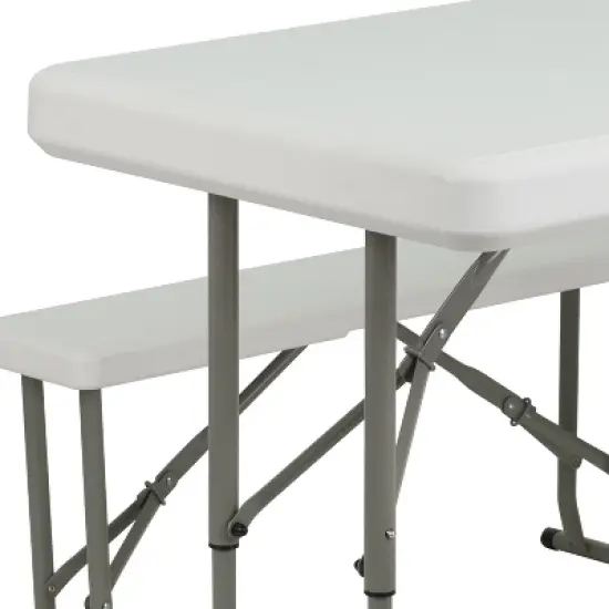 Flash Furniture 3 Piece Portable Plastic Folding Bench and Table Set image {5}