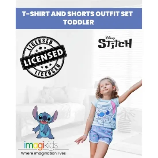 Disney Minnie Mouse Lilo & Stitch Descendants Evie Uma Girls T-Shirt and French Terry Shorts Outfit Set Toddler to Big Kid  image {1}
