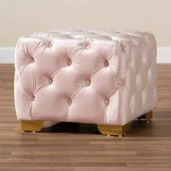 Avara Velvet Finished Button Tufted Ottoman Pink - Baxton Studio image {4}