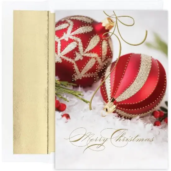 Masterpiece Studios Holiday Collection 18-Count Boxed Christmas Cards with Foil-Lined Envelopes, 7.8" x 5.6", Embossed Red & Gold Ornaments (849900) image {1}