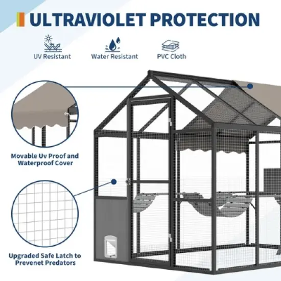 Aluminum Walk-In Large Outdoor Cat Enclosure, Catio for Multiple Cats, Outside Cattery with Weatherproof Roof , Side Door, UV Proof Cover image {5}