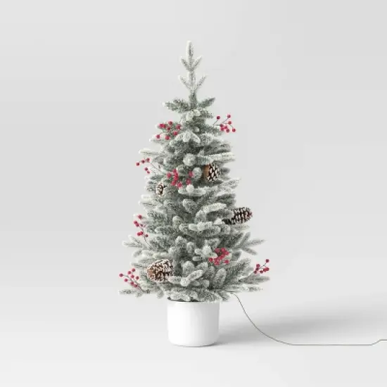 3.5' Pre-Lit Potted Flocked Balsam Artificial Christmas Tree with Berries and Pine Cones - Wondershop&trade; image {2}
