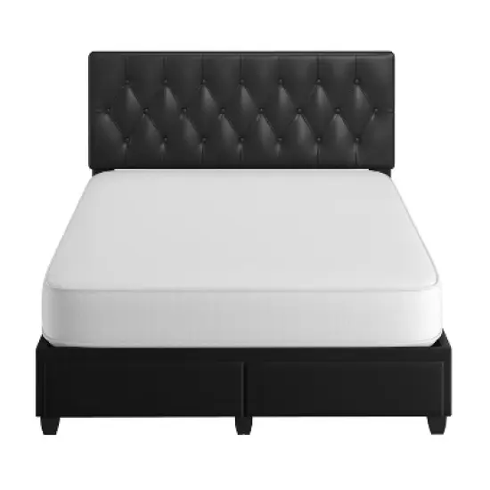 Full Veronica Tufted Faux Leather Upholstered Platform Bed with Storage Drawers Black - Eco Dream image {3}