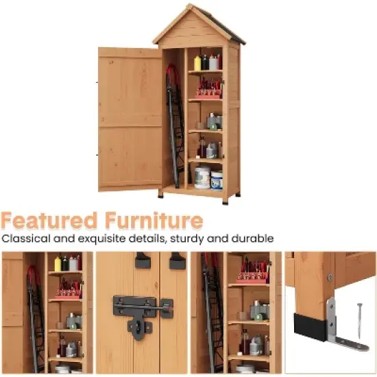 Outdoor Storage Shed, Small Waterproof Garden Tool Shed with 4 Shelves & Lockable Doors, Compact Wood Storage Cabinet for Patios, Backyards image {4}