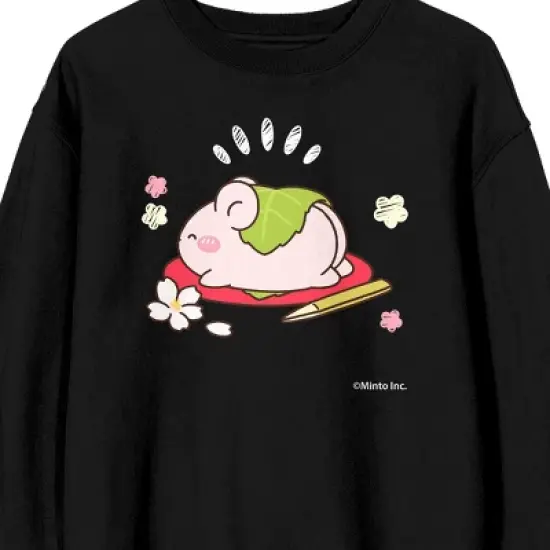 Mimi & Neko Nezu Chan On Lily Crew Neck Long Sleeve Men's Black Sweatshirt image {1}