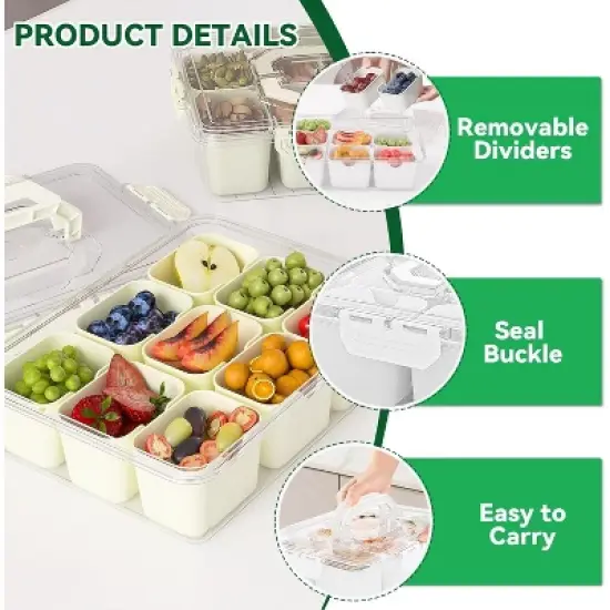 MaseiKar Divided Serving Tray with Lid, 9 Compartment Snack Box, Charcuterie Organizer, Snackle Box for Candy, Nuts, Fruits, Snacks image {5}