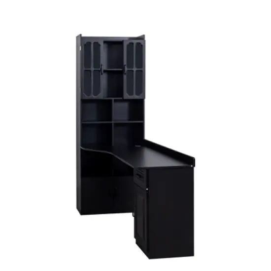 L Shaped Computer Desk With Hutch, Office Corner Desk with Drawer & Bookshelf, Study Table Writing Desk, Gaming Computer Desk for Study Room Black image {5}