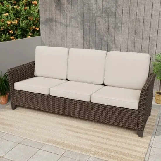 YARDSIGHT All-Weather Wicker 3-Seat Sofa: Curved Back, Washable Cushions &uml;C Perfect for Porch, Deck, and Small Garden Seating image {7}