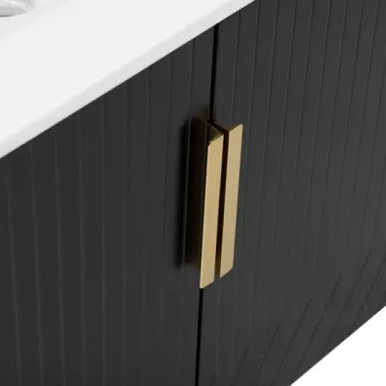 Merax Modern Vintage Wall-Mounted Bathroom Vanity with Ceramic Sink image {4}