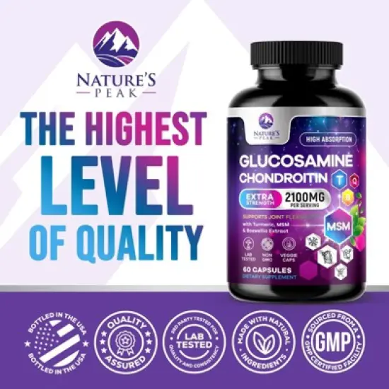 Glucosamine with Chondroitin Turmeric MSM, Triple Strength Joint Support 2100mg - 60 By Nature's Peak image {3}