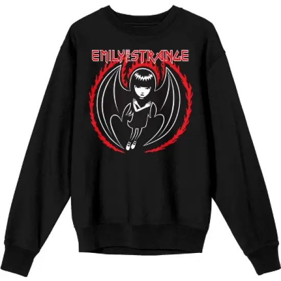 Emily The Strange Character With Bat Wings Crew Neck Long Sleeve Men's Black Sweatshirt image {3}